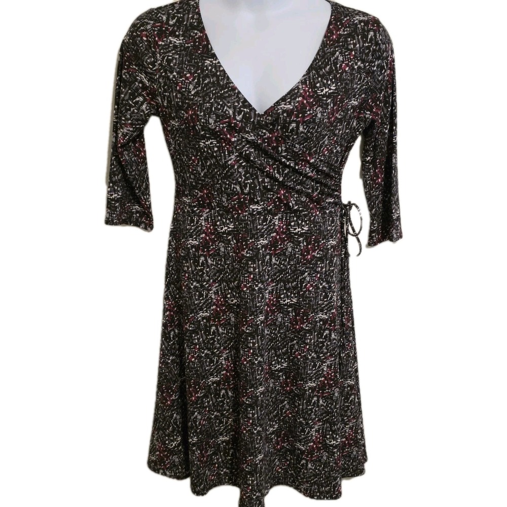 Chadwicks of Boston Faux Wrap Belted V-Neck Knee‎ Dress Size 12P Long Sleeve